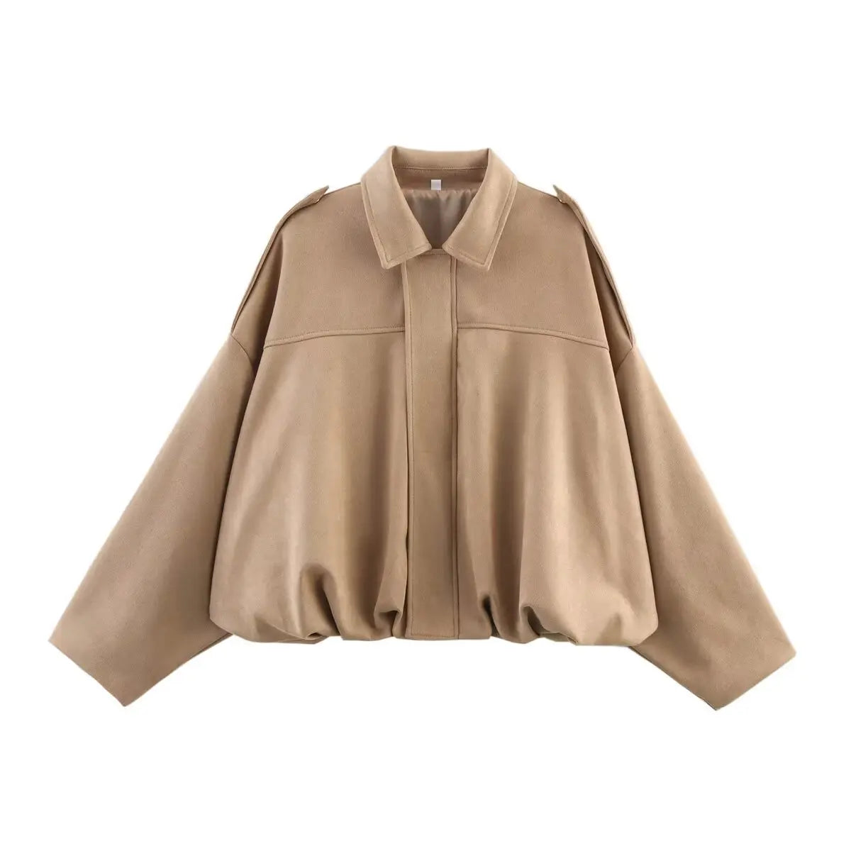 ETJ 2025 Spring new women's suede texture effect Loose version of fashion lapel shoulder bomber jacket
