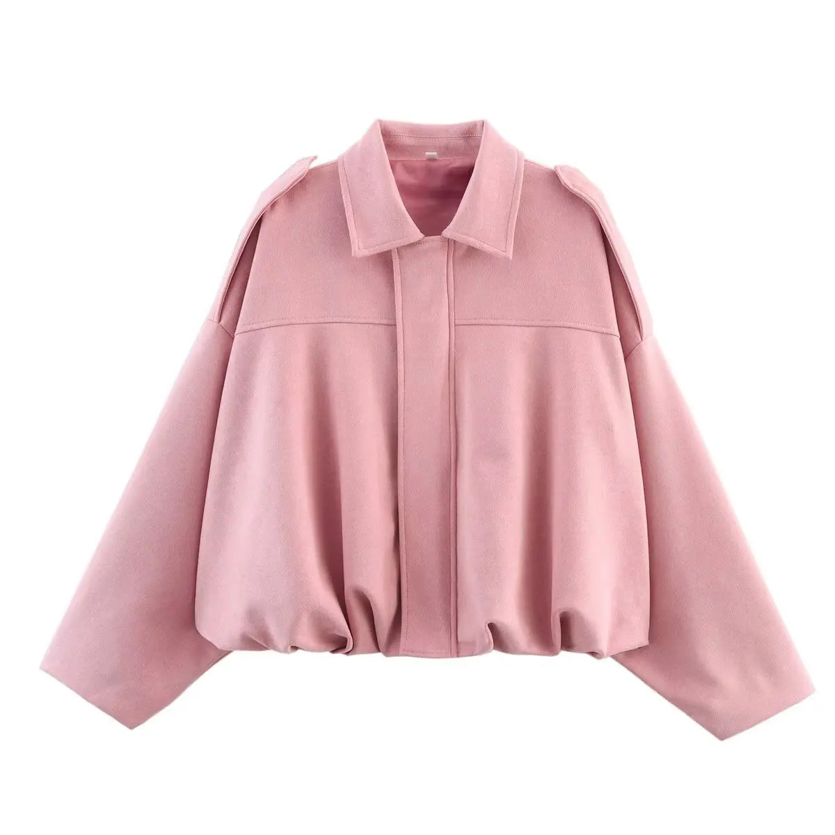 ETJ 2025 Spring new women's suede texture effect Loose version of fashion lapel shoulder bomber jacket