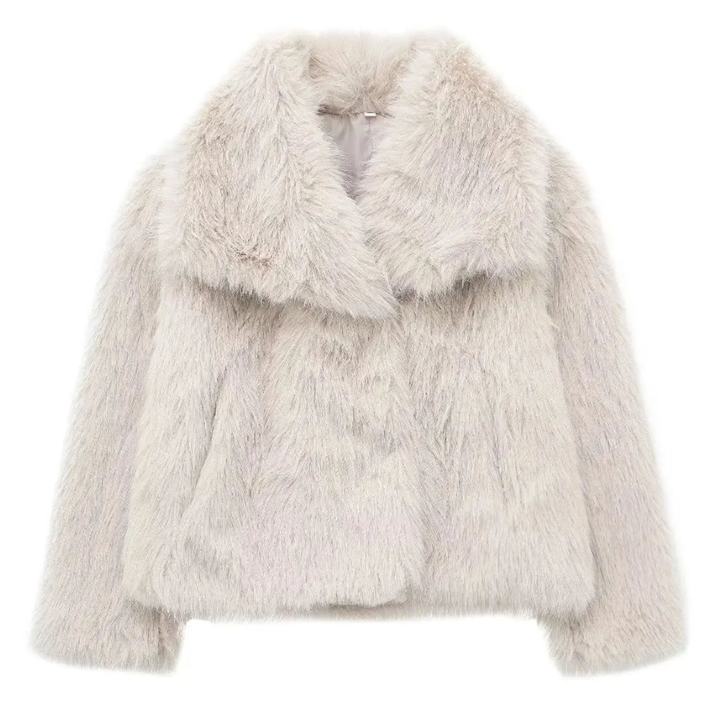 TRAFZA Women Elegant Faux Fur Coat Warm Fluffy Loose Long Sleeve Lapel Jacket Autumn Winter Fashion High Street Lady Outerwear