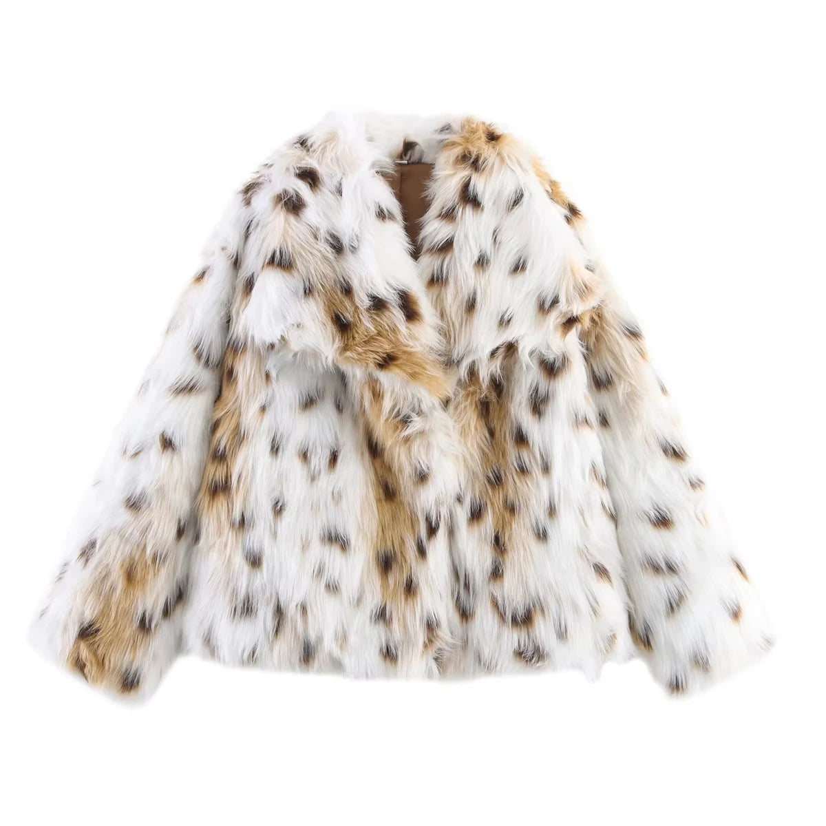 TRAFZA Women Elegant Faux Fur Coat Warm Fluffy Loose Long Sleeve Lapel Jacket Autumn Winter Fashion High Street Lady Outerwear