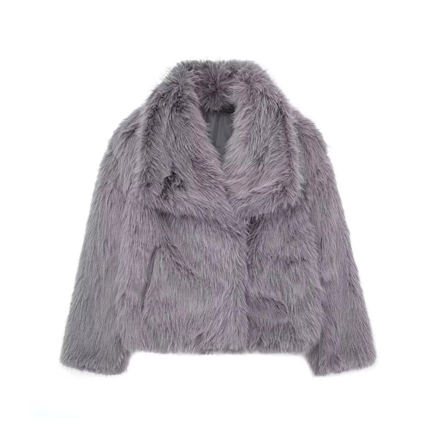 TRAFZA Women Elegant Faux Fur Coat Warm Fluffy Loose Long Sleeve Lapel Jacket Autumn Winter Fashion High Street Lady Outerwear