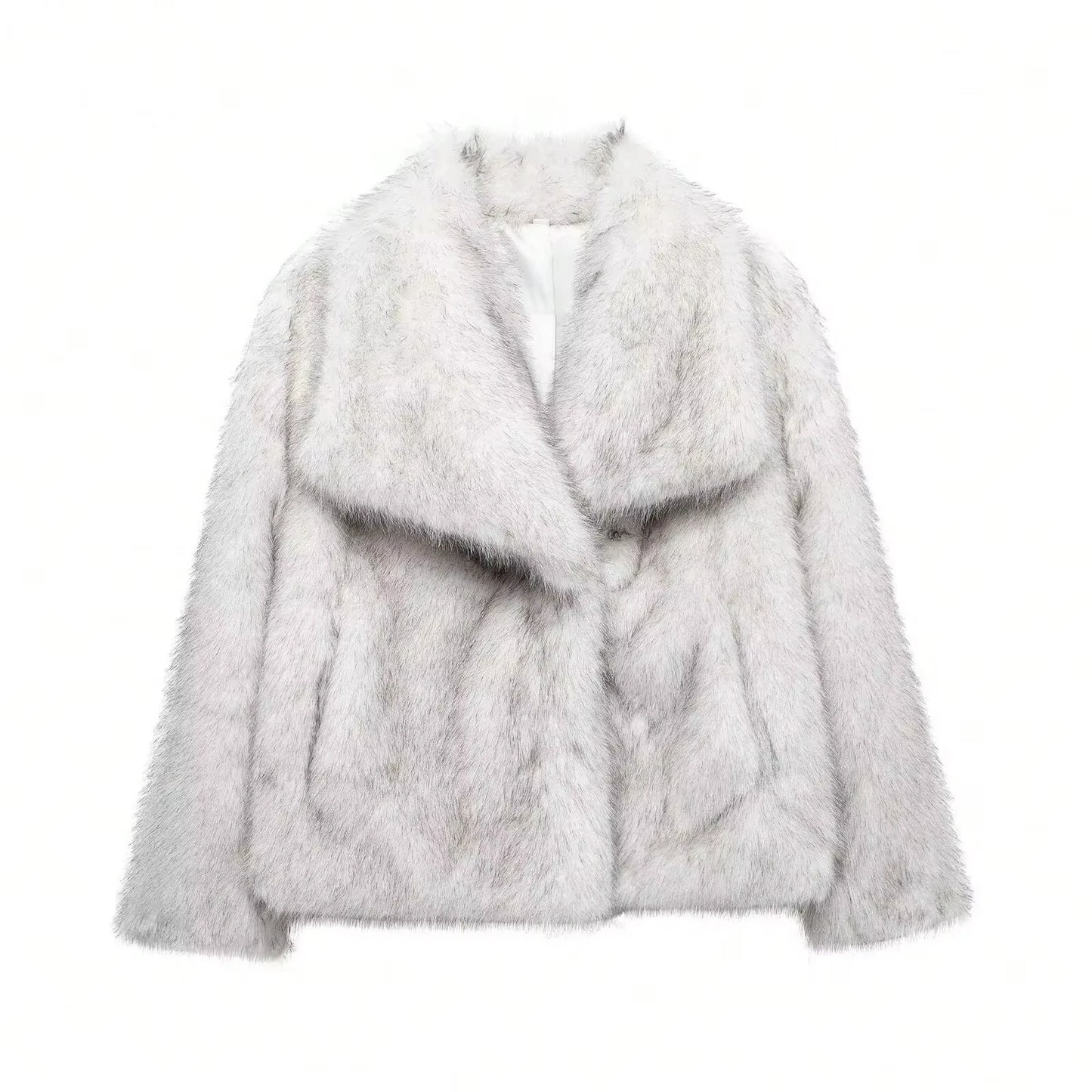 TRAFZA Women Elegant Faux Fur Coat Warm Fluffy Loose Long Sleeve Lapel Jacket Autumn Winter Fashion High Street Lady Outerwear